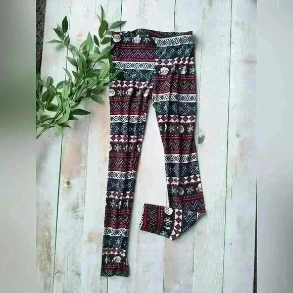 Derek Heart Christmas Santa Claus Leggings Black Red Stretchy Size Medium - Picture 1 of 6